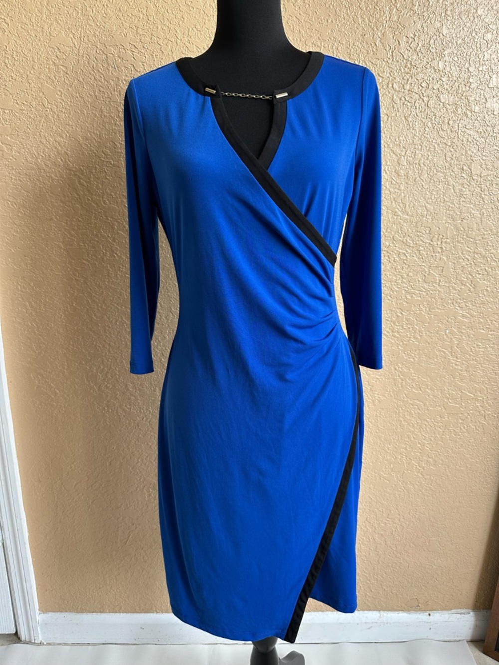 Women's Royal Blue Calvin Klein Blue Wrap Dress | Size M | Stretch